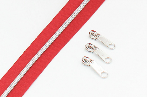 Endlosreißverschluss metallisiert schmal rot/silber (1m)